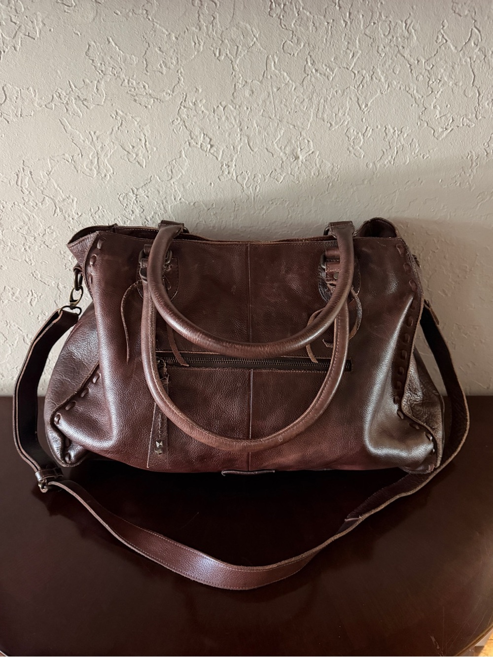 Bed Stu Tote Bag Distressed Dark Brown Leather Weekender Perfect Condition Strap